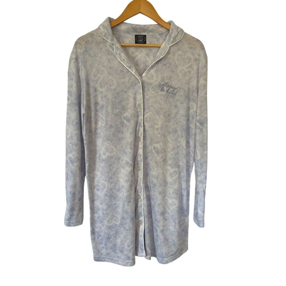 Laura Ashley Blue Tie Dye Sleep Shirt Cottagecore Pajama Nightgown M Embroidered